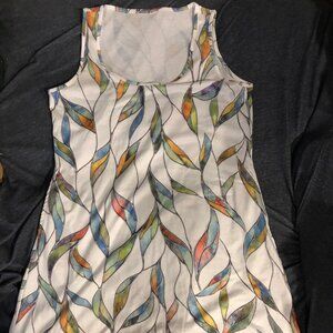 White with colorful leaf's knee length dress.